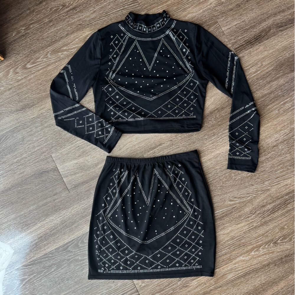 Black Rhinestone Two-Piece Set